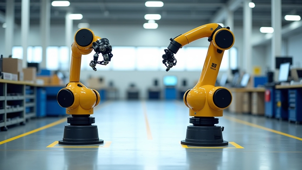 Õpituba kahe roboti süsteemiga, turvajooned märgitud maale